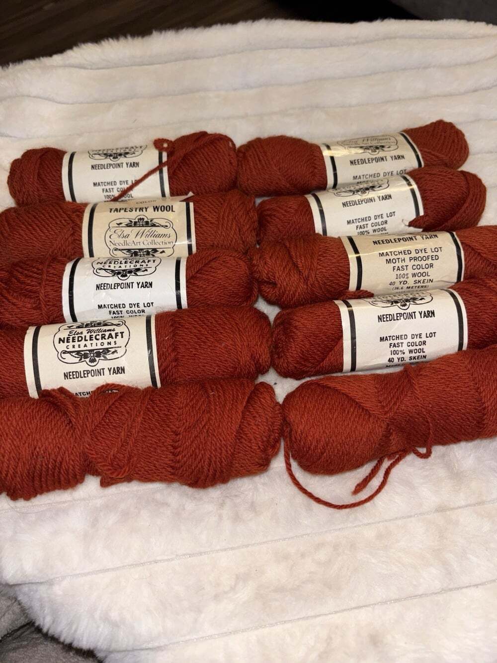 Lot of 10 MATCHING DYE LOT Vintage Elsa Williams Rust Wool Tapestry Yarn N221